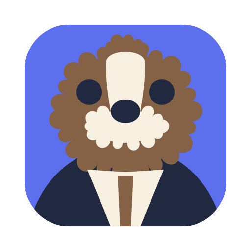 The Kirby app icon: a shih tzu in a business suit
